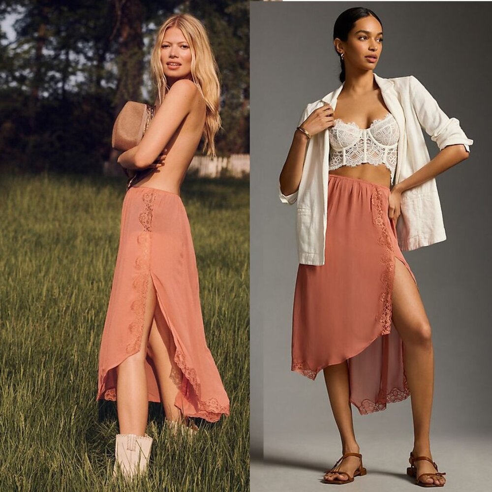 By Anthropologie Sheer Asymmetrical Skirt size M coral color nwt